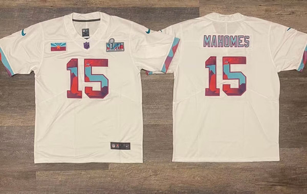 Men's Kansas City Chiefs #15 Patrick Mahomes White Super Bowl LVII Patch Vapor Untouchable Limited Stitched Jersey Men's Kansas City Chiefs #15 Patrick Mahomes White Super Bowl LVII Patch Vapor Untouchable Limited Stitched Jersey